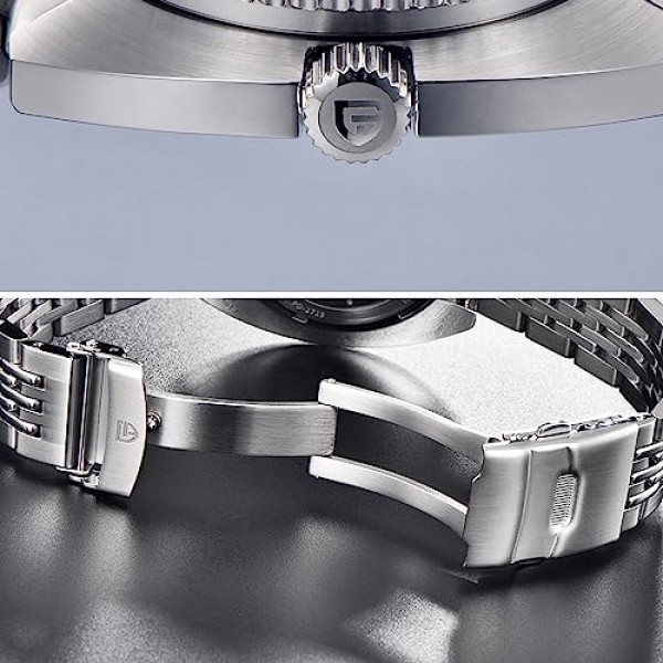 Pagani Design 남성용 시계 자동 기계식 우아한 비즈니스 남성용 시계 일본 무브먼트 NH38 42.7mm 스테인레스 스틸 사파이어 거울 300 M 방수 1719, 실버