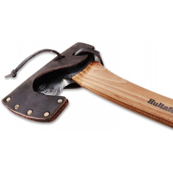 스웨덴 품질의 강철로 만든 손으로 단조한 손도끼 Hultan 375mm I Hultafors I 스웨덴에서 단조 I 히코리 나무 손잡이가 있고 가죽 보호 장치가 포함된 805g 프리미엄 도끼 I 재