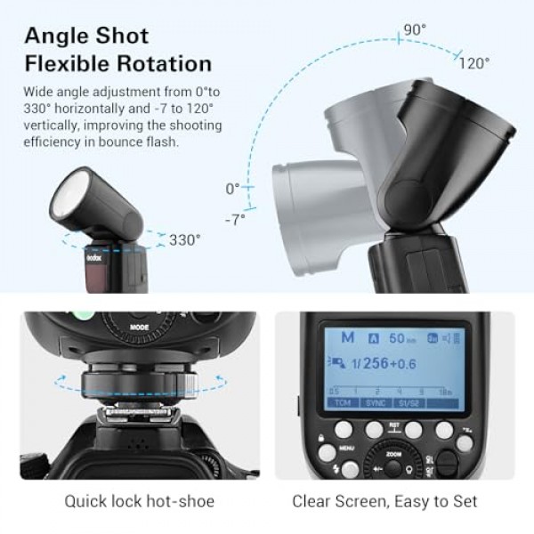 Nikon용 Godox V1 V1-N V1N 원형 헤드 카메라 플래시, 2.4G TTL Godox 플래시 Nikon Speeslite HSS 1/8000s, 2600mAh 리튬 이온 배터리, 480회 최대 전력 샷, 10레벨 LED 모델링 램프