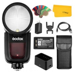 Nikon용 Godox V1 V1-N V1N 원형 헤드 카메라 플래시, 2.4G TTL Godox 플래시 Nikon Speeslite HSS 1/8000s, 2600mAh 리튬 이온 배터리, 480회 최대 전력 샷, 10레벨 LED 모델링 램프