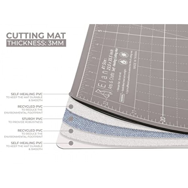 Elan 커팅 매트 A4 Black & Taupe, 자가 치유 커팅 매트 9 x 12 인치, 5겹 공예 매트 검정, 취미 커팅 매트 9x12 인치, 공예용 직물 도마, 퀼팅 도마, 모델링 매트
