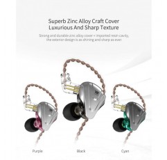 Yinyoo KZ ZSX 1DD+5BA IEM 헤드폰 1 다이내믹 5 밸런스드 아마츄어 이어폰, KZ 인이어 헤드폰 6개 드라이버, 탈착식 2핀 케이블이 있는 HiFi 헤드폰(마이크 없음, 청록색) 마이크