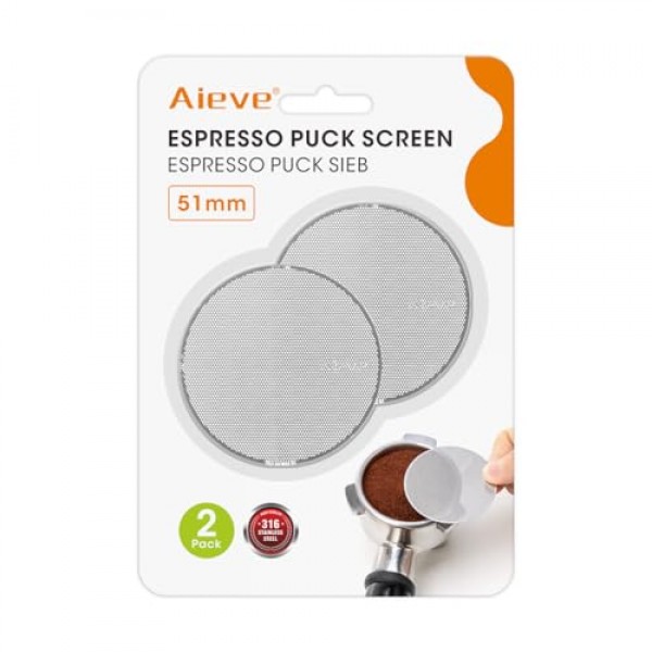 Aieve 51mm 울트라 슬림 0.2mm 에스프레소 퍽 스크린, 에스프레소 포터필터 필터 바구니용 재사용 가능한 필터 2팩