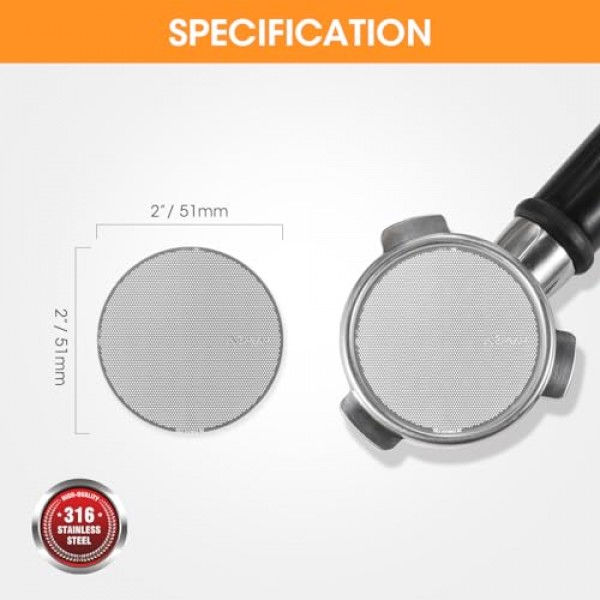Aieve 51mm 울트라 슬림 0.2mm 에스프레소 퍽 스크린, 에스프레소 포터필터 필터 바구니용 재사용 가능한 필터 2팩