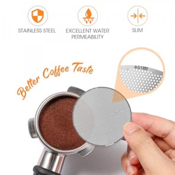 Aieve 51mm 울트라 슬림 0.2mm 에스프레소 퍽 스크린, 에스프레소 포터필터 필터 바구니용 재사용 가능한 필터 2팩