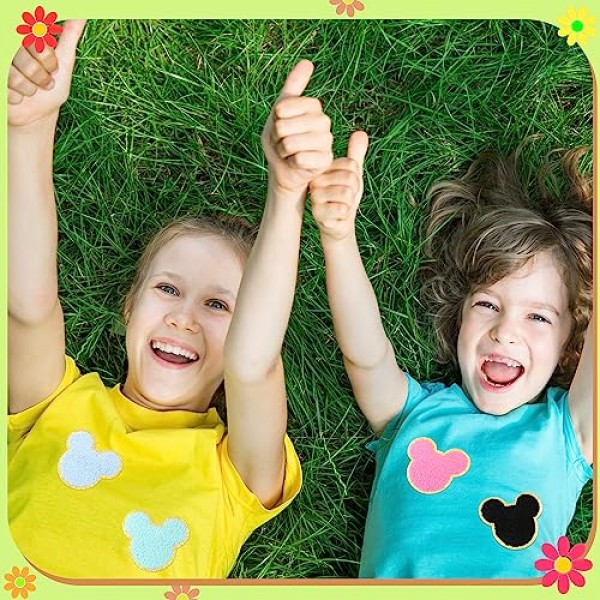 14 Pcs 셔닐 실 마우스 패치, 마우스 머리 패치에 EVERMARKET 아이언 의류 용 귀여운 셔닐 실 수 놓은 아플리케 패치 반짝이 골드 트리밍 마우스 장식 패치 DIY Decors에 바느