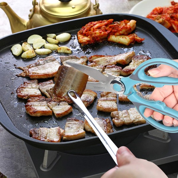 주방 가위, TEMEISI 2팩 다기능 헤비 듀티 주방 가위, 닭고기 가금류 생선 고기 야채 허브 바베큐 스테인리스 스틸용 울트라 샤프 가금류 가위