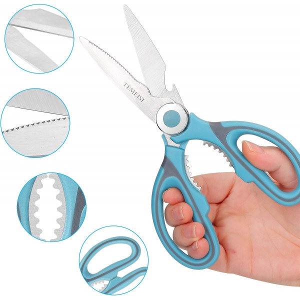 주방 가위, TEMEISI 2팩 다기능 헤비 듀티 주방 가위, 닭고기 가금류 생선 고기 야채 허브 바베큐 스테인리스 스틸용 울트라 샤프 가금류 가위