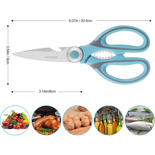 주방 가위, TEMEISI 2팩 다기능 헤비 듀티 주방 가위, 닭고기 가금류 생선 고기 야채 허브 바베큐 스테인리스 스틸용 울트라 샤프 가금류 가위