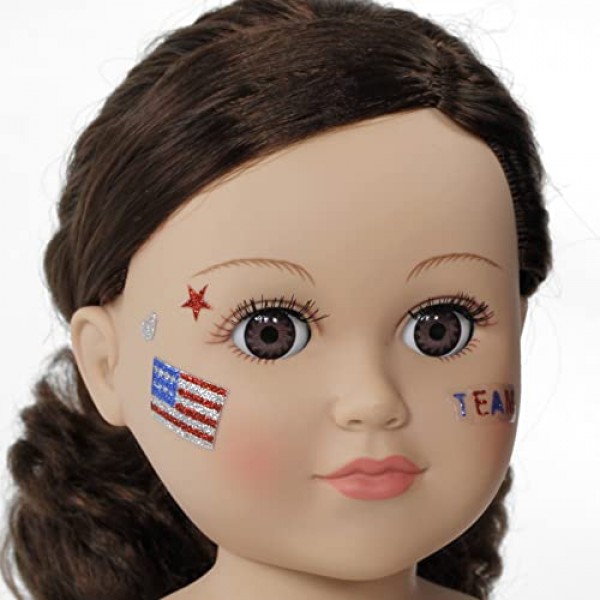 Emily Rose 18인치 인형 체조 의류 및 액세서리 세트 - 레오타드, 텀블링 매트, 금메달 및 애국적인 얼굴 스티커 포함! l 대부분의 18 인형에 적합