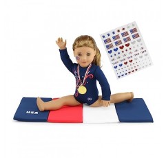 Emily Rose 18인치 인형 체조 의류 및 액세서리 세트 - 레오타드, 텀블링 매트, 금메달 및 애국적인 얼굴 스티커 포함! l 대부분의 18 인형에 적합