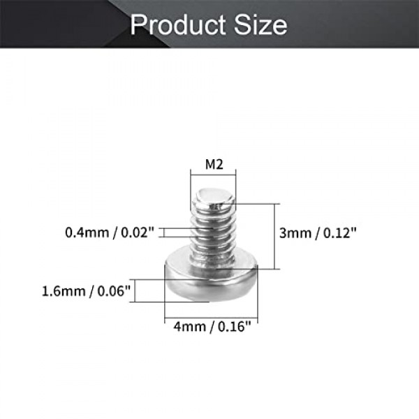 MroMax M2 x 3mm 기계 나사 팬 필립스 십자 머리 나사 304 스테인레스 스틸 패스너 볼트 실버 그레이 30Pcs