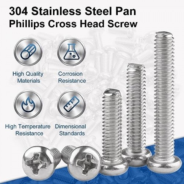 MroMax M2 x 3mm 기계 나사 팬 필립스 십자 머리 나사 304 스테인레스 스틸 패스너 볼트 실버 그레이 30Pcs