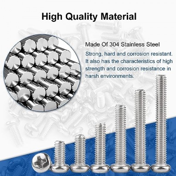 MroMax M2 x 3mm 기계 나사 팬 필립스 십자 머리 나사 304 스테인레스 스틸 패스너 볼트 실버 그레이 30Pcs