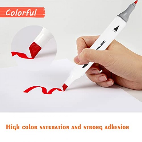 어린이 및 성인을 위한 80가지 색상 아트 마커 세트, 그리기, 스케치, 일러스트레이션, 만화를 위한 미세한 총알 및 끌 포인트 팁과 인체공학적 삼중 타원형 배럴이 있