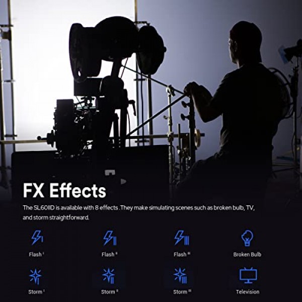 Godox SL60IID SL60II-D LED 비디오 조명, 5600±200K, 업그레이드된 CRI 96+, TLCI 97+, 내장형 8 FX 효과, 매우 조용한 팬, 백색 일광 연속 조명, Bowens 마운트, 앱 제어