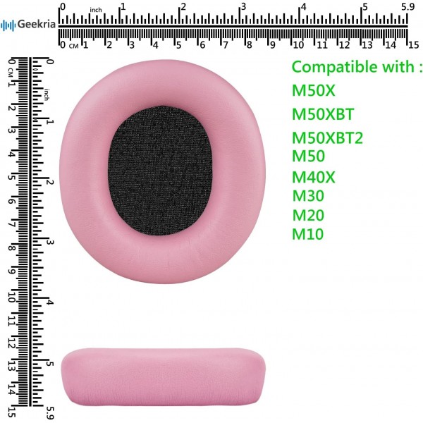 오디오 테크니카 M50X M50XBT M50XBT2 M50 M40X M30 M20 M10 헤드폰 이어패드 이어컵 수리 부품(분홍색)용 Geekria QuickFit 교체용 이어패드