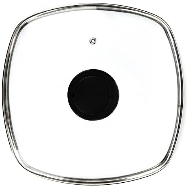 스팀 벤트 구멍이 있는 그릴 팬용 사각 유리 뚜껑 - Lodge 주철 프라이팬에 적합 10.5인치(26.67cm) - 사각 강화 유리 뚜껑 - 범용 교체 커버 베이클라이트 원형 손잡이