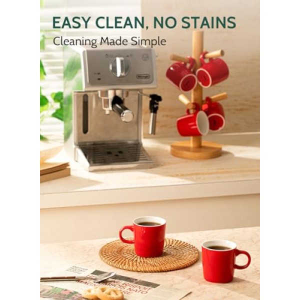 Sweese 3.5온스 도자기 에스프레소 컵 4개 세트, 미니 커피 머그 데미타스 컵 - 레드, 602024622727