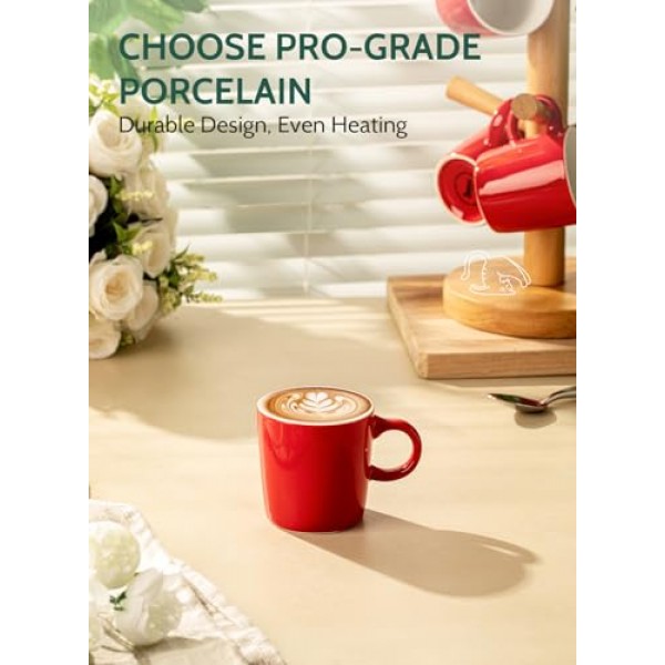 Sweese 3.5온스 도자기 에스프레소 컵 4개 세트, 미니 커피 머그 데미타스 컵 - 레드, 602024622727