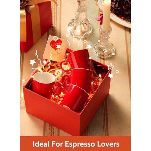 Sweese 3.5온스 도자기 에스프레소 컵 4개 세트, 미니 커피 머그 데미타스 컵 - 레드, 602024622727