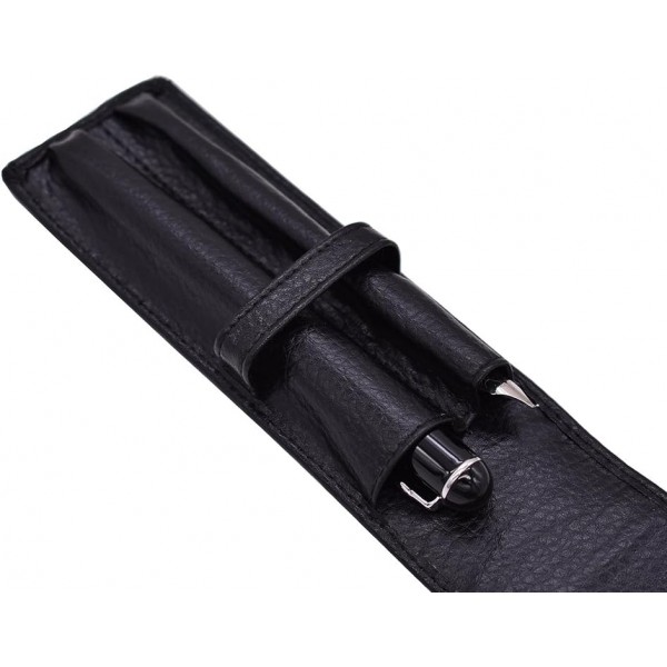 Duke Fude 더블 만년필 곡선 펜촉 가죽 펜 케이스 세트 블랙 펜 블랙 케이스 블랙 펜 블랙 케이스 블랙