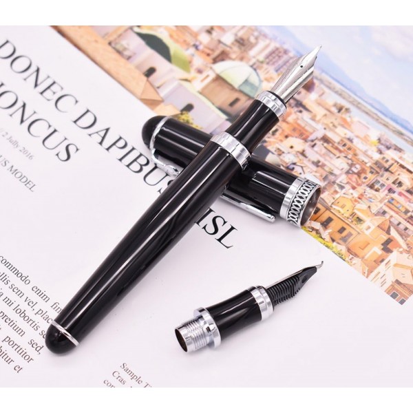 Duke Fude 더블 만년필 곡선 펜촉 가죽 펜 케이스 세트 블랙 펜 블랙 케이스 블랙 펜 블랙 케이스 블랙