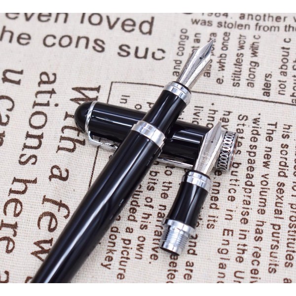 Duke Fude 더블 만년필 곡선 펜촉 가죽 펜 케이스 세트 블랙 펜 블랙 케이스 블랙 펜 블랙 케이스 블랙