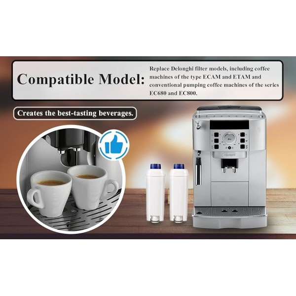 PUREUP 2 팩 정수 필터 Longhi 필터와 호환 가능 DLSC002 ECAM, ETAM, DLS C002, EC680, EC800, 정수 필터 카트리지 활성탄 연화제