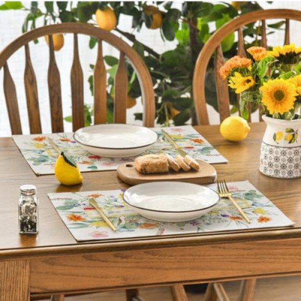 Artoid 모드 야생화 꽃 유칼립투스 잎 식탁용 플레이스 매트, 12 x 18 인치 봄 여름 계절 장식 소박한 세탁 가능한 테이블 매트 녹색 4개 세트