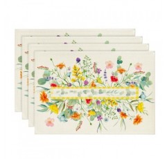 Artoid 모드 야생화 꽃 유칼립투스 잎 식탁용 플레이스 매트, 12 x 18 인치 봄 여름 계절 장식 소박한 세탁 가능한 테이블 매트 녹색 4개 세트