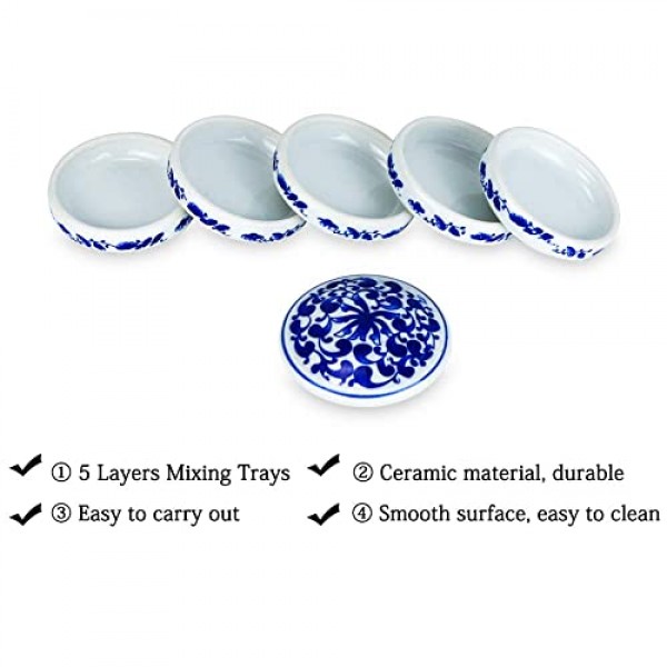 Fitlyiee 5 레이어 혼합 트레이 세트 원형 도자기 수채화 팔레트 소스 요리