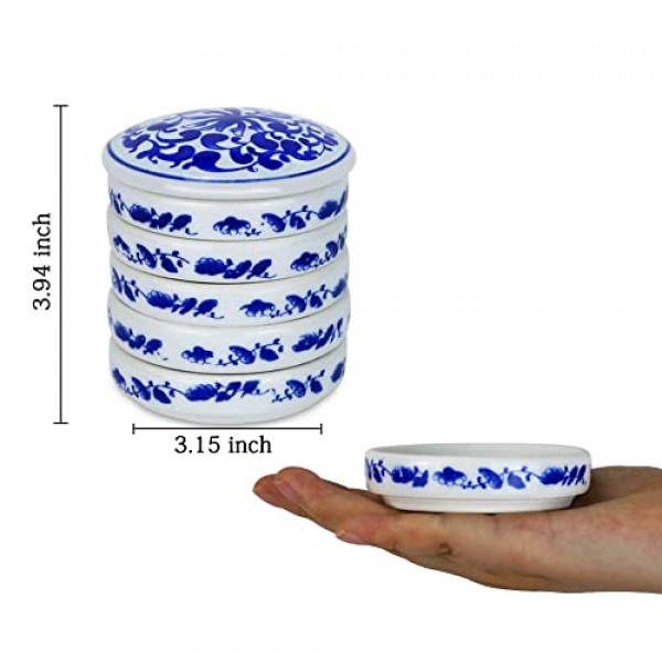 Fitlyiee 5 레이어 혼합 트레이 세트 원형 도자기 수채화 팔레트 소스 요리