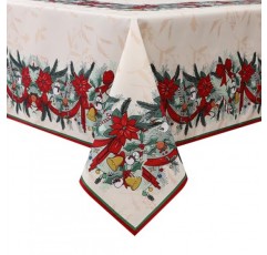 크리스마스 벨 눈사람 디자인 식탁보 실내 실외 파티 휴일 주방 다이닝 룸을 위한 방수 및 간편한 깨끗한 직사각형 테이블 천 60인치 x 84인치