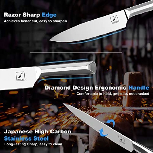 imarku 칼 세트, 블록이 있는 주방용 고탄소 일본 스테인레스 스틸 칼 세트 16개, 샤프너 요리사 칼 세트가 포함된 매우 날카로운 주방 칼 세트, 식기 세척기 안전