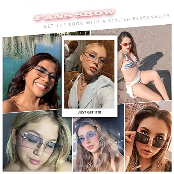 YUELUQU 여성을위한 레트로 Frameless 선글라스 남성 패션 레트로 직사각형 안경 사각형 투명 선글라스