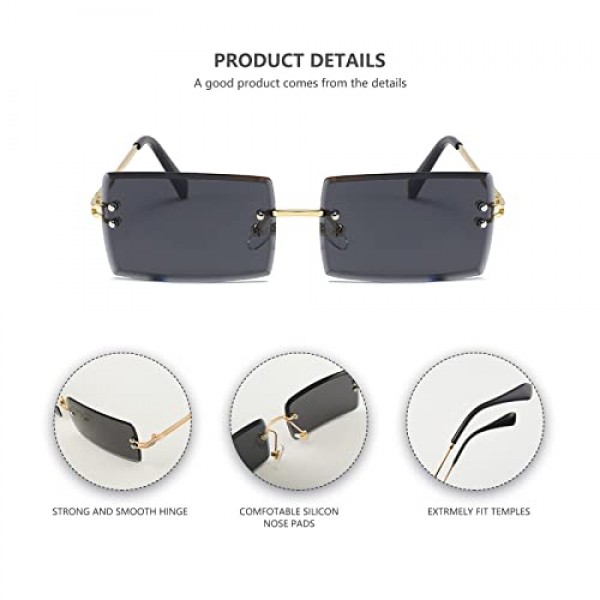 YUELUQU 여성을위한 레트로 Frameless 선글라스 남성 패션 레트로 직사각형 안경 사각형 투명 선글라스