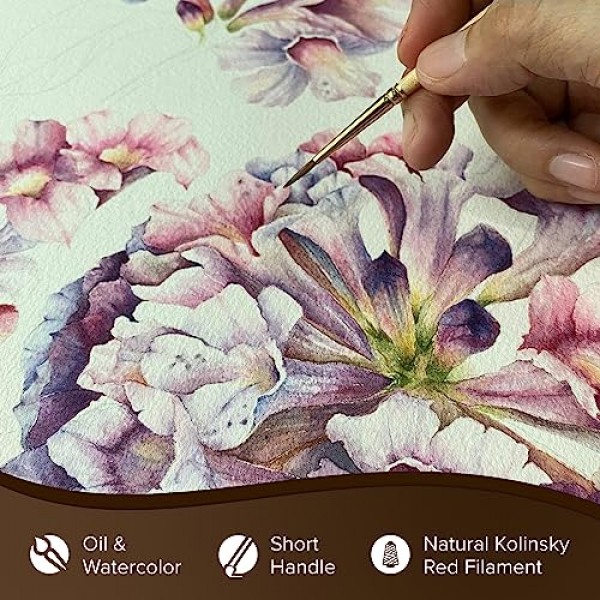 Silver Brush Limited 7200S8 수채화 및 오일용 Silver Kolinsky 원형 브러시, 크기 8, 짧은 핸들