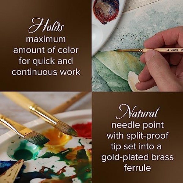 Silver Brush Limited 7200S8 수채화 및 오일용 Silver Kolinsky 원형 브러시, 크기 8, 짧은 핸들