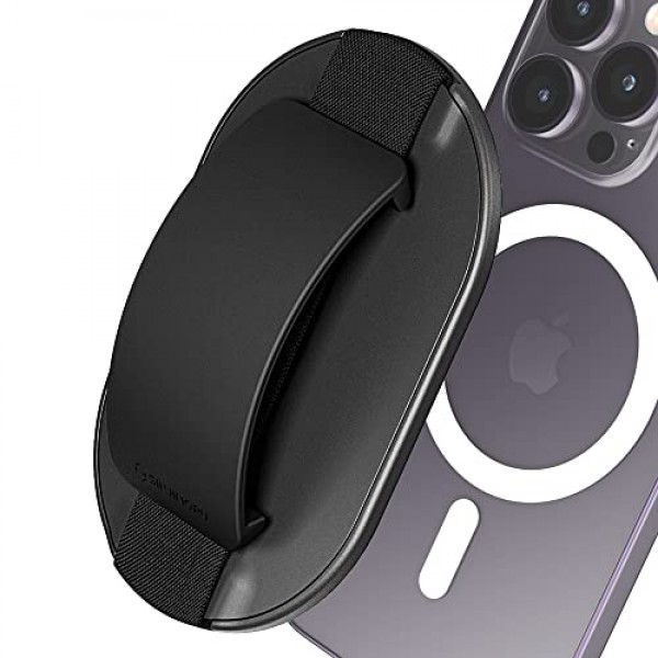 MagSafe 스탠드용 9mm 슬림 마그네틱 핑거 폰 그립, Sinjimoru 2 in 1 폰 그립 홀더 무선 충전용 실리콘 킥스탠드 iPhone 15 14 13 12 시리즈와 호환됩니다. M-S그립 블랙