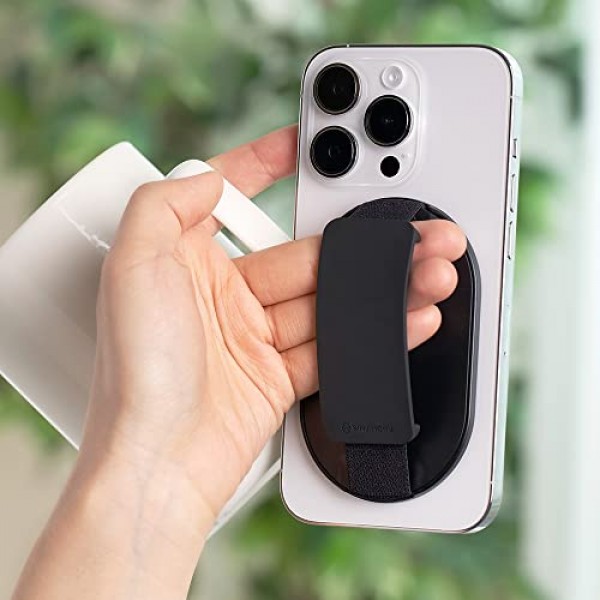 MagSafe 스탠드용 9mm 슬림 마그네틱 핑거 폰 그립, Sinjimoru 2 in 1 폰 그립 홀더 무선 충전용 실리콘 킥스탠드 iPhone 15 14 13 12 시리즈와 호환됩니다. M-S그립 블랙