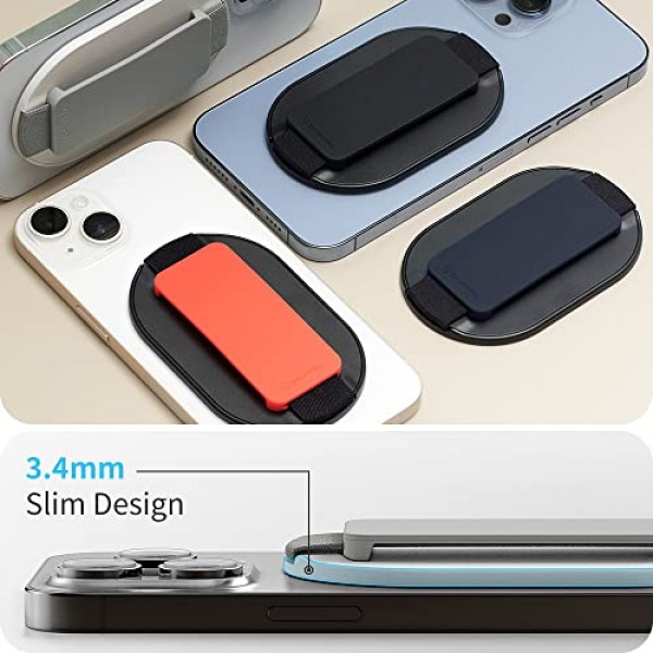 MagSafe 스탠드용 9mm 슬림 마그네틱 핑거 폰 그립, Sinjimoru 2 in 1 폰 그립 홀더 무선 충전용 실리콘 킥스탠드 iPhone 15 14 13 12 시리즈와 호환됩니다. M-S그립 블랙