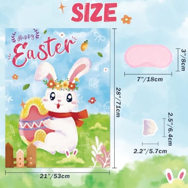 토끼 어린이 부활절 파티 게임에 꼬리를 고정하십시오 - 소년 소녀 생일 게임을위한 24pc 토끼 꼬리 스티커가있는 21 ''x 28포스터 부활절 파티 호의 봄 파티 유치원 교실