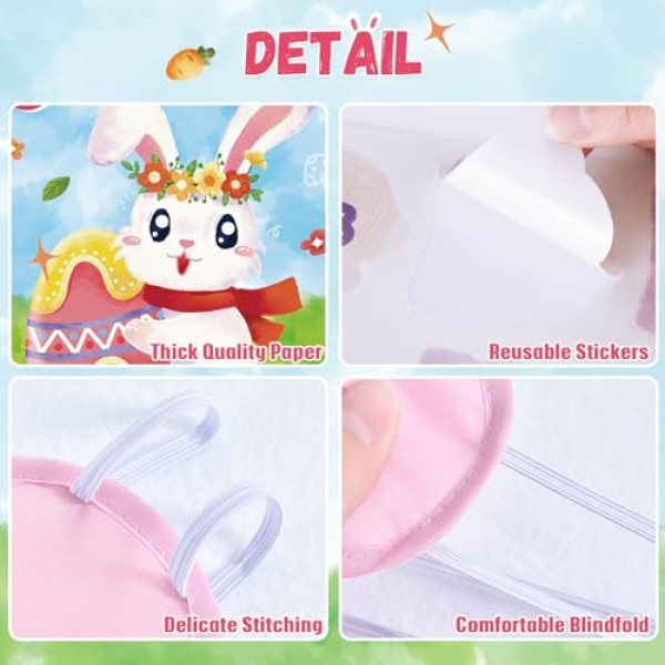 토끼 어린이 부활절 파티 게임에 꼬리를 고정하십시오 - 소년 소녀 생일 게임을위한 24pc 토끼 꼬리 스티커가있는 21 ''x 28포스터 부활절 파티 호의 봄 파티 유치원 교실