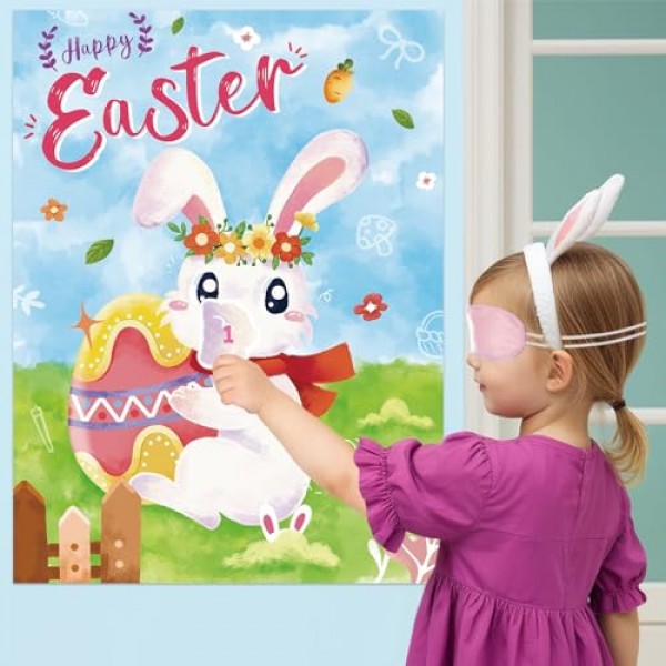 토끼 어린이 부활절 파티 게임에 꼬리를 고정하십시오 - 소년 소녀 생일 게임을위한 24pc 토끼 꼬리 스티커가있는 21 ''x 28포스터 부활절 파티 호의 봄 파티 유치원 교실