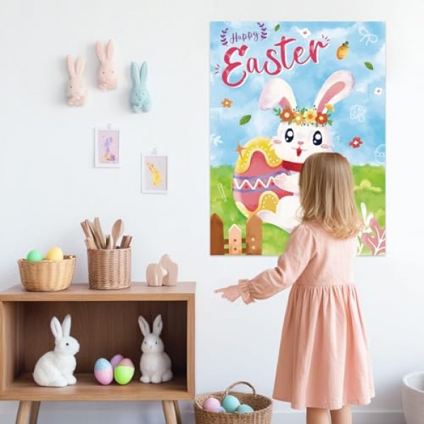 토끼 어린이 부활절 파티 게임에 꼬리를 고정하십시오 - 소년 소녀 생일 게임을위한 24pc 토끼 꼬리 스티커가있는 21 ''x 28포스터 부활절 파티 호의 봄 파티 유치원 교실