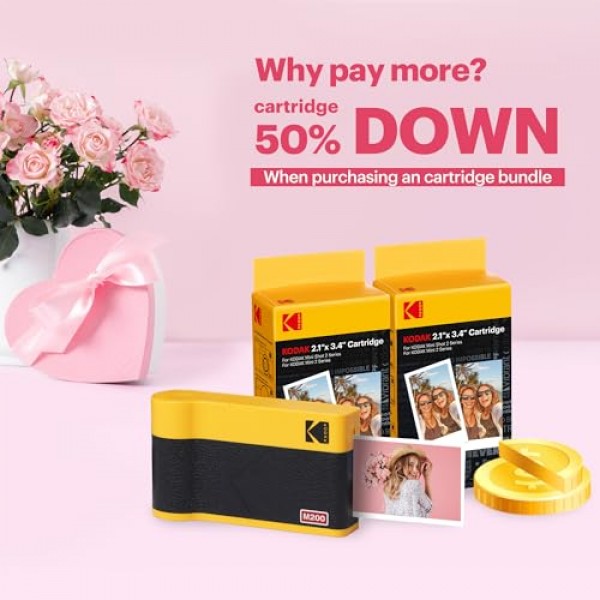 KODAK Mini ERA 4PASS 휴대용 포토 프린터(노란색, Mini 2 ERA, 프린터 + 68매)