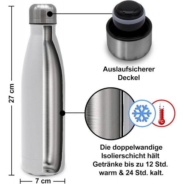 PhotoFancy® - 맞춤형 물병 - 나만의 사진으로 나만의 보온병 디자인 - 스테인리스 스틸로 만든 보온병 - 레이아웃 및 크기 선택(이미지 1개 + 텍스트, 500ml) 500ml 이미지 1개