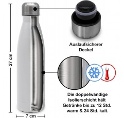 PhotoFancy® - 맞춤형 물병 - 나만의 사진으로 나만의 보온병 디자인 - 스테인리스 스틸로 만든 보온병 - 레이아웃 및 크기 선택(이미지 1개 + 텍스트, 500ml) 500ml 이미지 1개