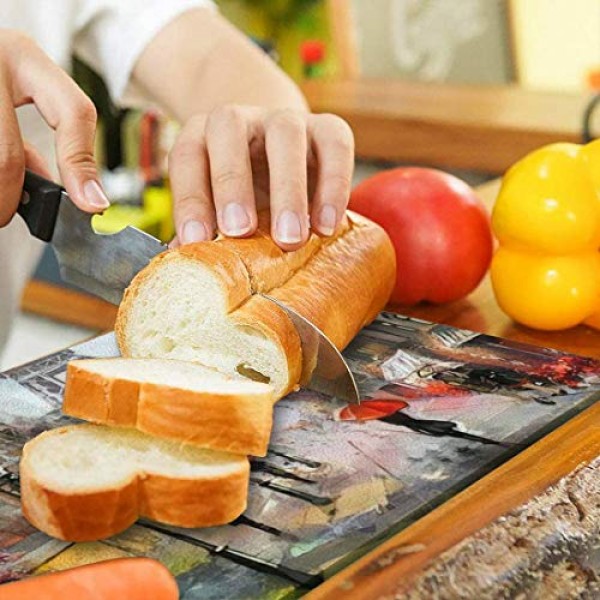 강화 유리 도마 유화 캔버스 스트리트 뷰 파리 작품 에펠탑 식기 주방 장식 도마 미끄럼 방지 다리, 서빙 보드, 대형, 15